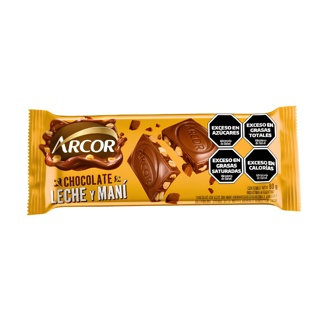 Chocolate tableta maní y leche arcor 95g