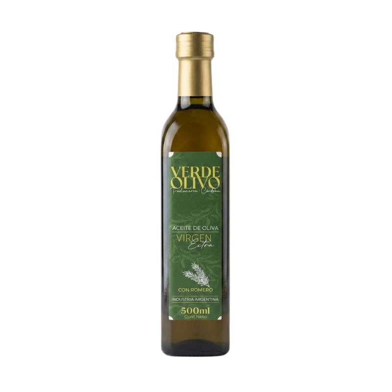 Aceite de oliva Verde oliva saborizada romero botella de vidrio 500ml