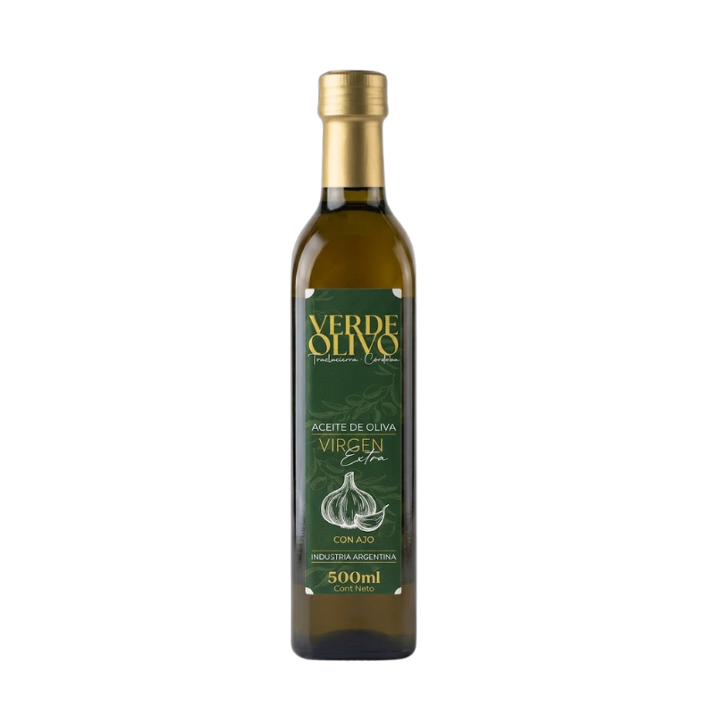 Aceite de oliva Verde oliva saborizada ajo botella de vidrio 500ml